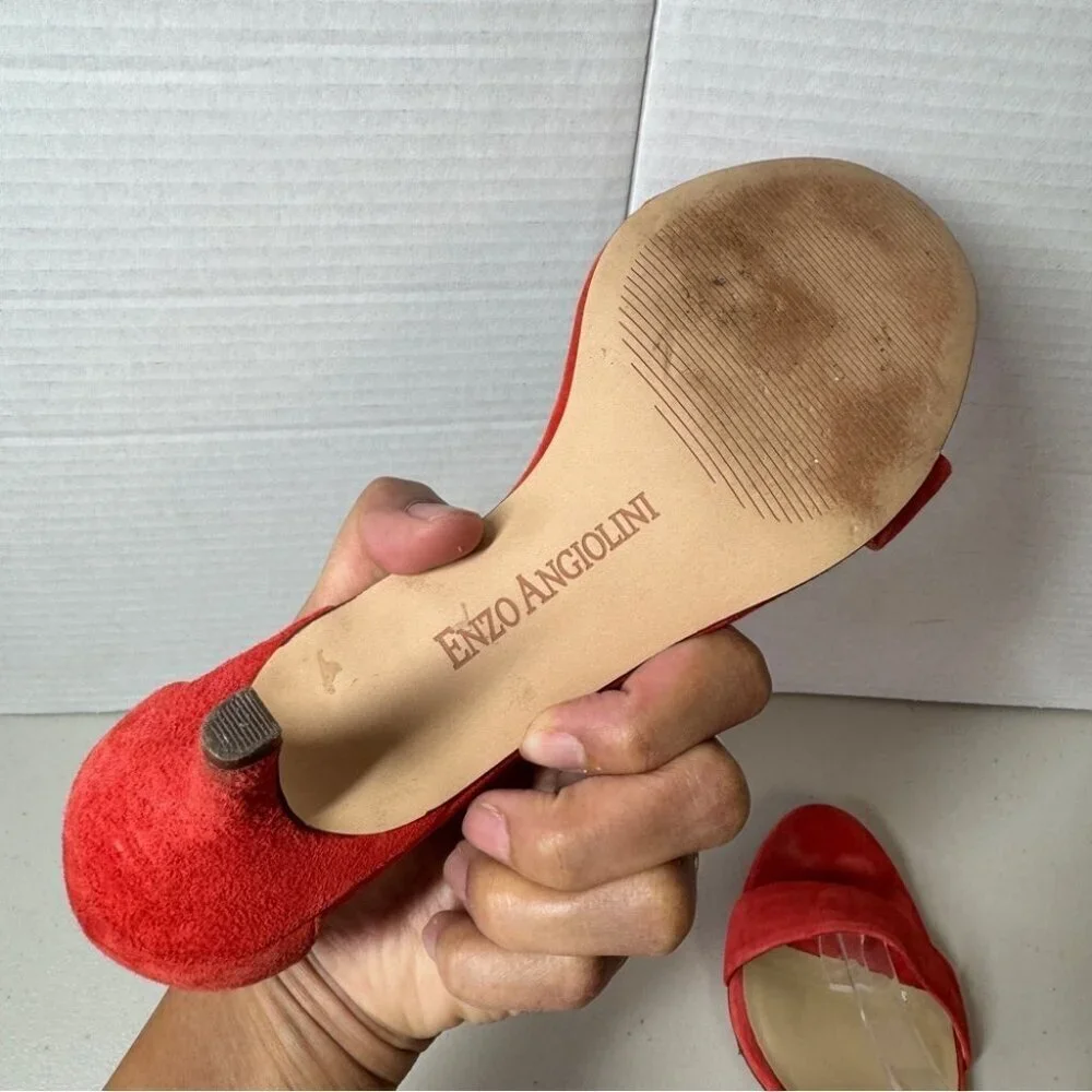 Enzo Angiolini Women’s Red Ankle Strap Open Toe Heels Size 7 1/2B Formal Party